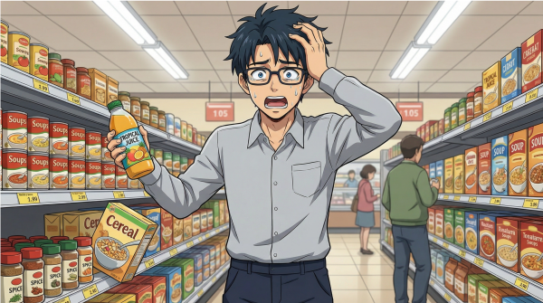 品出しで入れる棚を間違えて焦っている男性